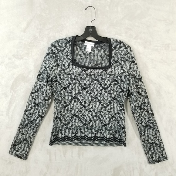 Vintage Tops - Vintage Top Women M Black White Floral Stretch Lace Square Neck Y2K Whimsigoth